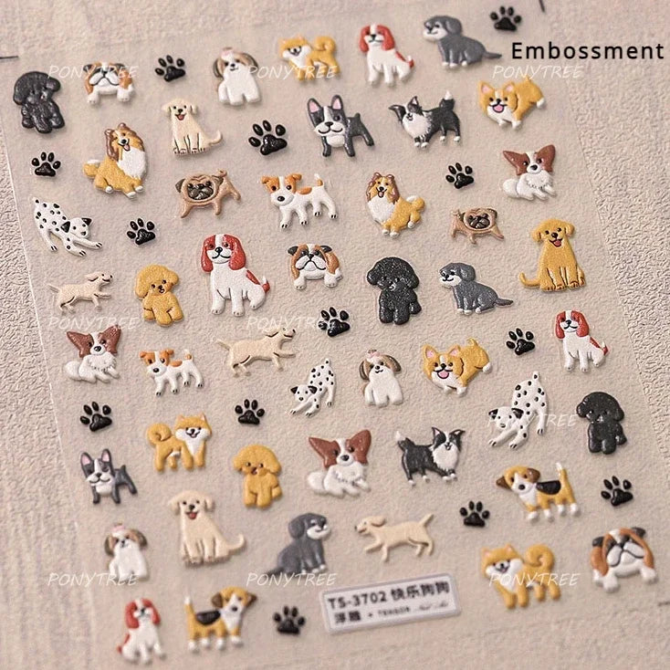 Lovely Dog Bone Bowknot Bread Graffiti Cake Cherry 3D Line Paw Adhesive Nail Art Stickers Cute Cartoon Manicure Decals Wholesale (ONLINE ORDER ONLY)