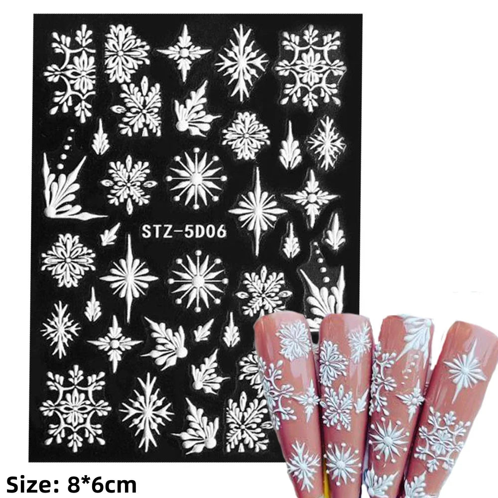 Cute Deer Christmas Nail Stickers 5D Embossed Elk Star Gingerbread Man Snowflake Santa Claus Holly DIY Winter Engraved Manicure* (ONLINE ORDER ONLY)