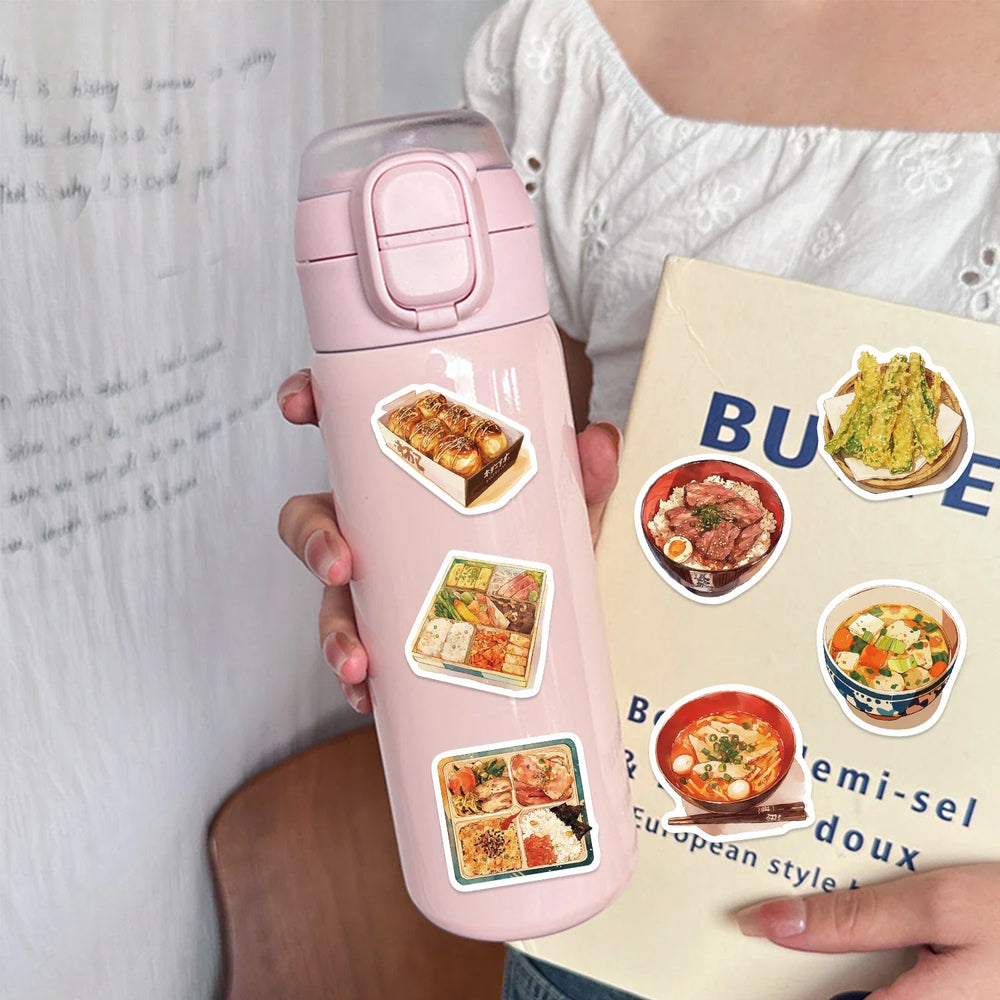 30Pcs Japanese Gourmet Food Stickers for Laptop Scrapbook Waterproof Cartoon Graffiti Decals Cute Sticker Toys Decor (Online Order Only)