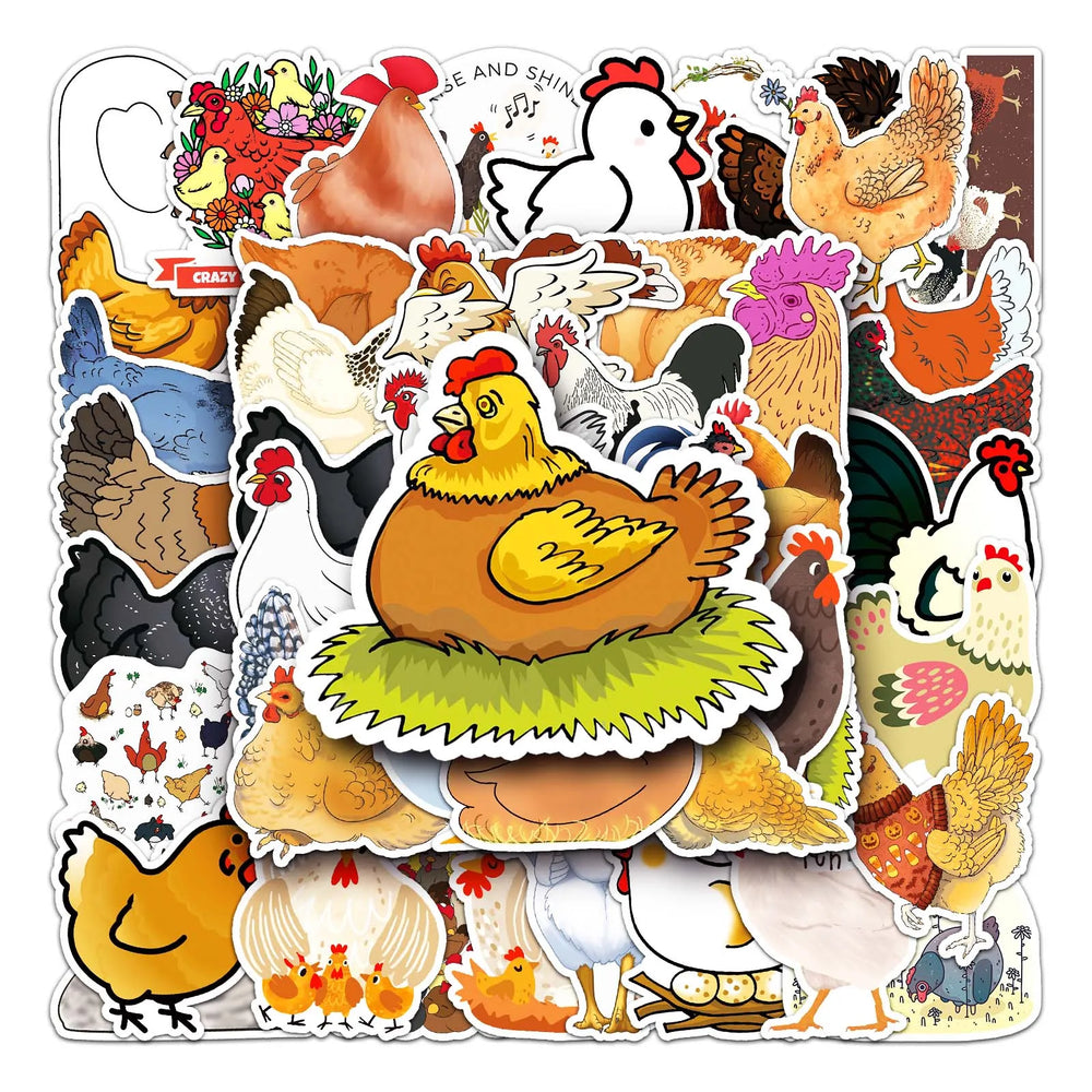 50Pcs Chicken Cartoon Waterproof Vinyl Stickers for Skateboard Snowboard (ONLINE ORDER ONLY)