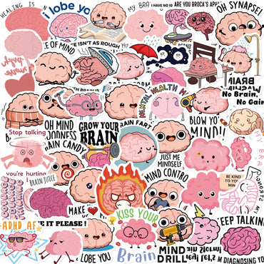 10/30/50PCS Cute Brain Pink Stickers Funny Cartoon Graffiti DIY Diary Laptop Guitar Luggage Skateboard  Waterproof Decal Toy (Online Order Only)