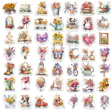 10/30/50PCS Cartoon Flower World PVC Sticker Aesthetic Decoration Scrapbooking Korean Stationery School Supplies for Kids (ONLINE ORDER ONLY)