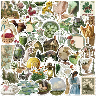 10/30/50PCS Vintage Rural Life PVC Sticky Sticker Aesthetic Children's Stationery DIY Decoration Scrapbooking School Supplies (ONLINE ORDER ONLY)