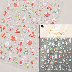 Cute Rabbit Fan Peach Blossom Teacup Lollipop Strawberry Star Cherry Hat Soft Embossed Adhesive Nail Art Stickers Manicure Decal (ONLINE ORDER ONLY)