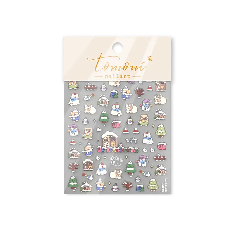 Cat House Snow Tree Window Fish Star Shiny Snowman Duck 5D Self Adhesive Nail Art Stickers Hat Apple Rhinestone Manicure Decals (ONLINE ORDER ONLY)