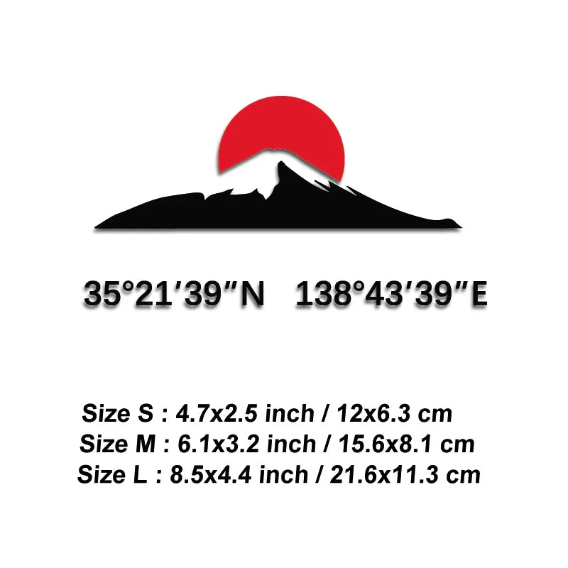 The rising red sun and Mount Fuji Stickers with its longitude and latitude decal,creative&fashion decal for car  laptop (ONLINE ORDER ONLY)
