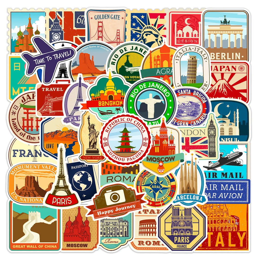10/30/50PCS World Famous Building Stickers Travel City Landscape Decals DIY Travel Luggage Phone Laptop Guitar Toy Sticker (Online Order Only)