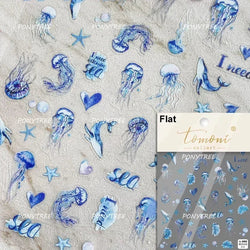 Hot Stamping Laser Shell Conch Starfish Pearl Whale Coral Dolphin Summer Beach Sea Wave Jellyfish Bubble Nail Art Stickers Decal (ONLINE ORDER ONLY)