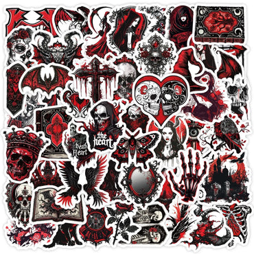 10/50PCS Cool Black Red Gothic Magic Witch Skull Stickers DIY Phone Laptop Luggage Skateboard Graffiti Horror Decals Sticker Toy (ONLINE ORDER ONLY)
