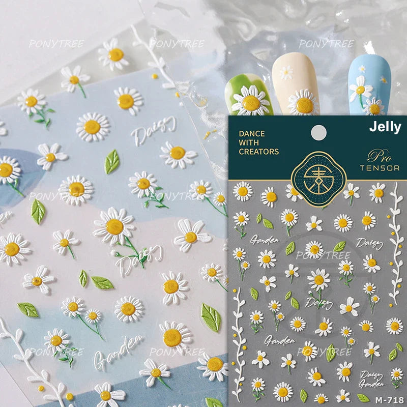 Colourful Daisy Cosmos Hot Stamping Petal Delicate and Pretty Plant Self Adhesive Nail Art Decoration Stickers Manicure Decals (ONLINE ORDER ONLY)