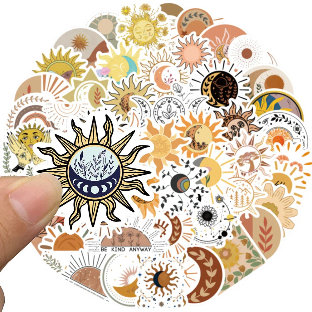 10/30/50PCS Sun Moon Bohemian  Aesthetic Stickers For Kids PVC Waterproof Skateboard Laptop Fridge Suitcase Bike Car Decals Gift (ONLINE ORDER ONLY)