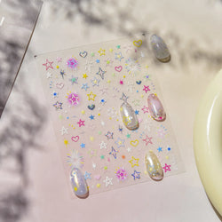 Colorful Starry Light Starburst Love Heart Halo Dyeing Soft Reliefs Self Adhesive Nail Art Decoration Stickers Manicure Decals (ONLINE ORDER ONLY)