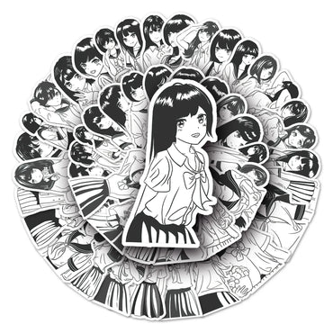 50Pcs Black & White Cartoon Waterproof Vinyl Stickers for Skateboard Snowboard (Online Order Only)