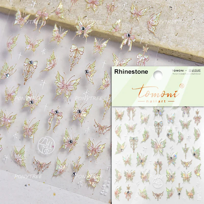 Embroidery Yunjin Brocade Tassels Bowknot Butterfly Flower Rose Camellia Adhesive Nail Art Stickers Rhinestone Manicure Decals (Online Order Only)