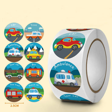 100-500pcs Vehicle Thank You Stickers Cute Cartoon Ambulance Taxi Teacher Reward Sticker for Kids Birthday Party Seal Labels (Online Order Only)