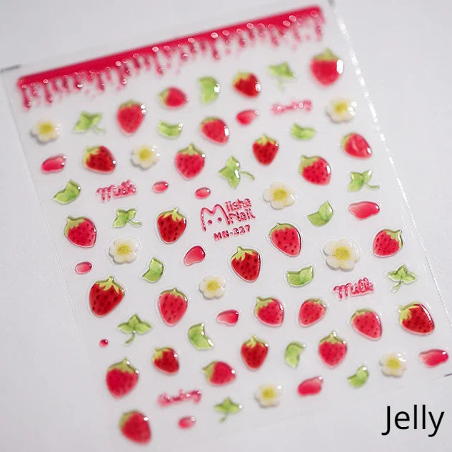 Cute Fresh Fruit Lovely Red Strawberry Grape Cherry Peach 3D Jelly Design Dopamine Self Adhesive Nail Art Sticker Manicure Decal (Online Order Only)