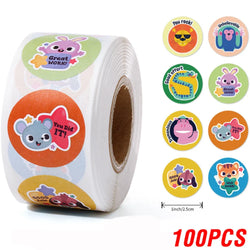 100-500 Pcs 1inch/2.5cm Animal Good Job Cool Stickers Roll for Envelope Praise Reward Student Work Label Stationery Seal Lable (ONLINE ORDER ONLY)