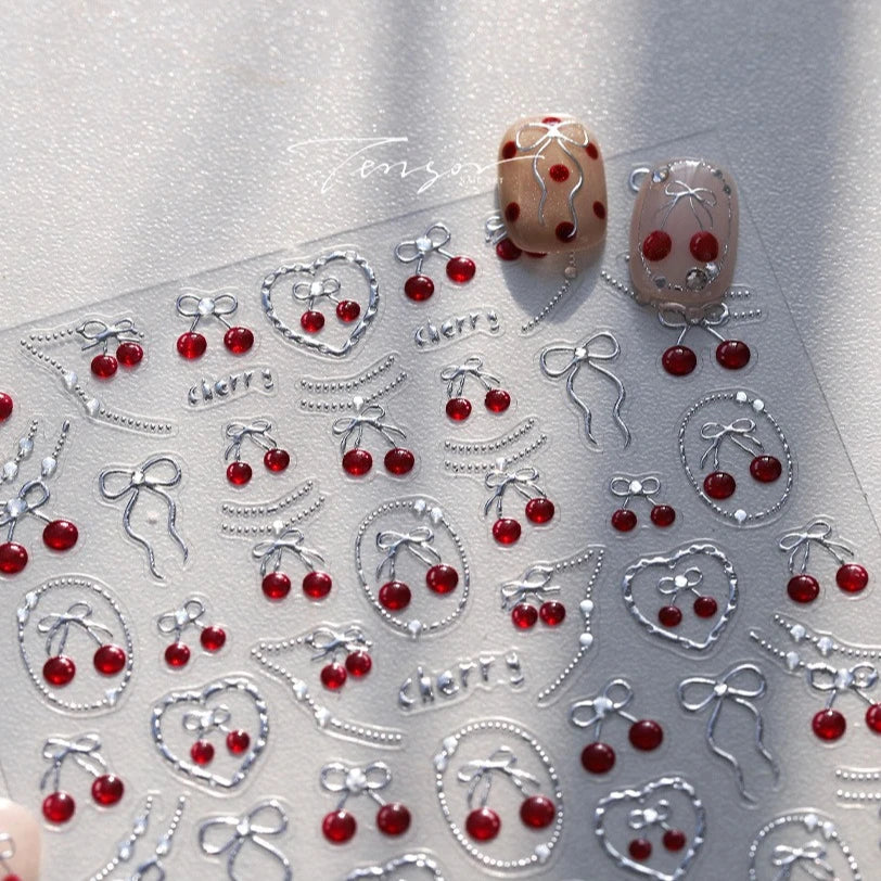 Lovely Red Seductive Strawberry Line Bowknot Love Heart Star Jelly Cherry Delicate Self Adhesive Nail Art Sticker Manicure Decal (ONLINE ORDER ONLY)