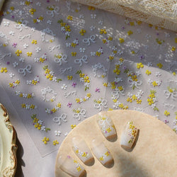 Yellow Purple Mini Flower White Lace Bowknot Flower Bouquet Spring 5D  Adhesive Nail Art Decoration Stickers DIY Manicure Decals (ONLINE ORDER ONLY)