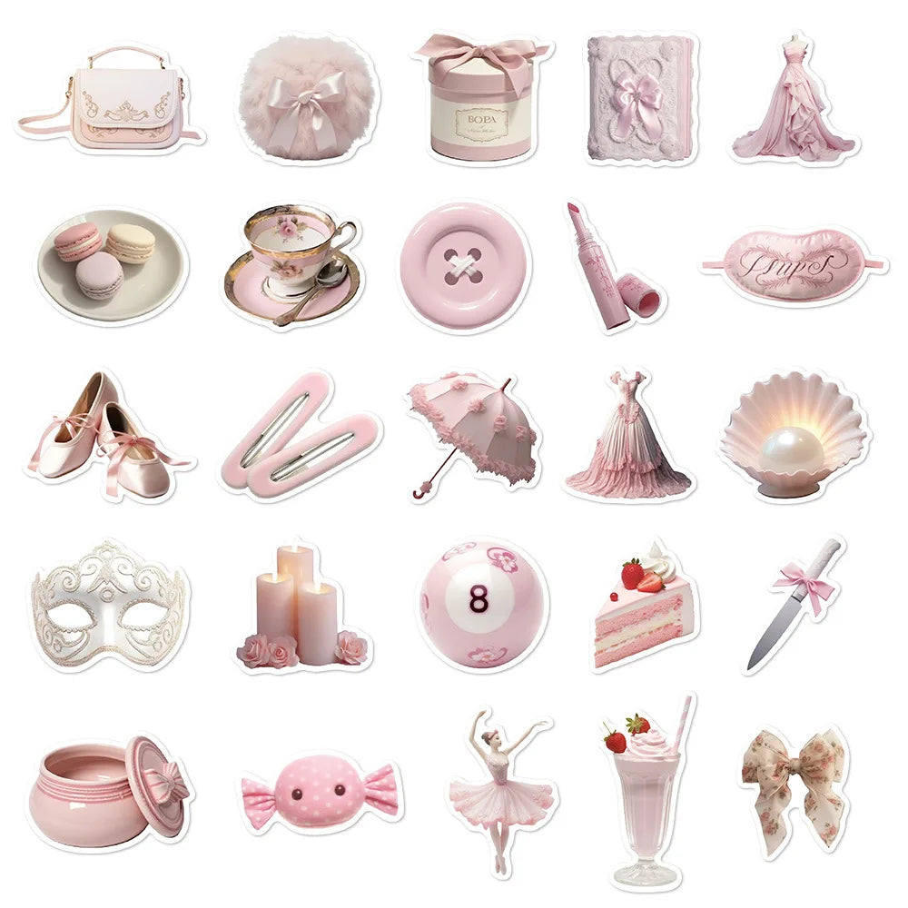 10/30/50PCS Ins Style Ballet Pink Girls Stickers Decoration DIY Scrapbook Phone Fridge Suitcase Skateboard Car Wall Decals Toys (ONLINE ORDER ONLY)