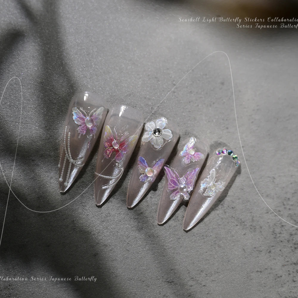 1pc Aurora Butterfly Nail Stickers Pink Butterfly Shell Light Beam Angel Wings Sliders Fairy Light & Lively Translucent Nail Dec (ONLINE ORDER ONLY)