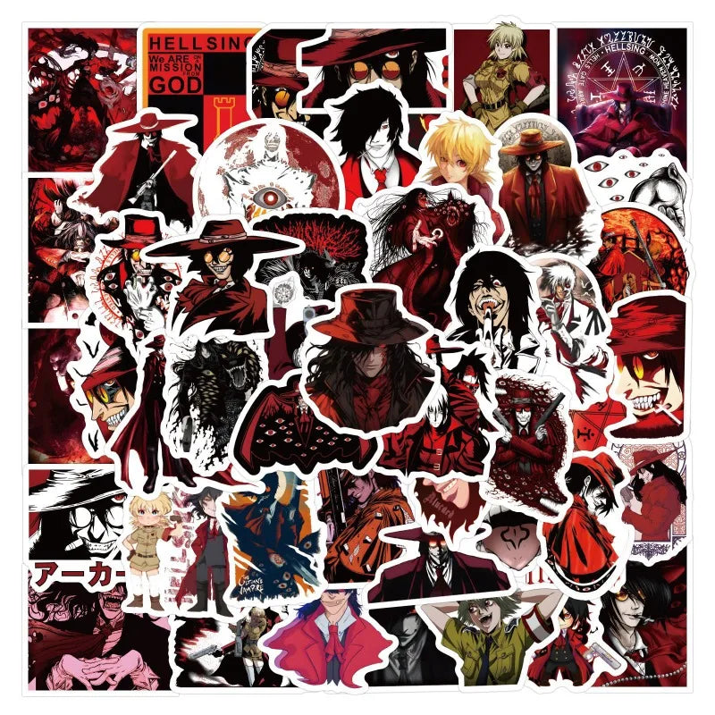 HELLSING Anime Stickers Pack - 60pcs for Luggage, Phone, Laptop, Car, Scooter, Fridge (Online Order Only)