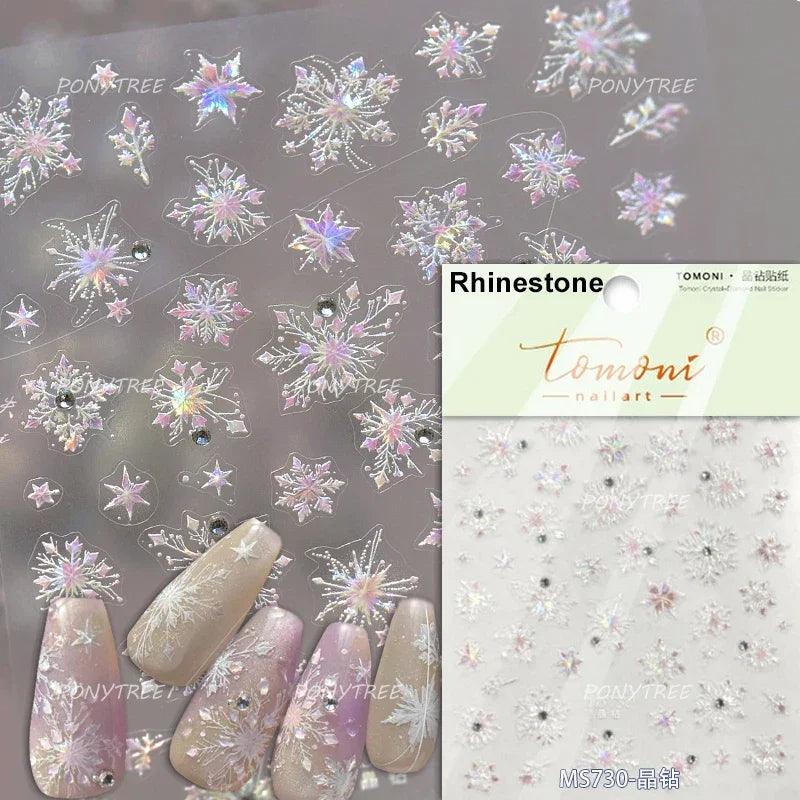 Snowman Tree House Cedar White Pine Forest Warm Winter Cloud Self Adhesive Nail Art Stickers Snowflake Star Snow Manicure Decals (ONLINE ORDER ONLY)