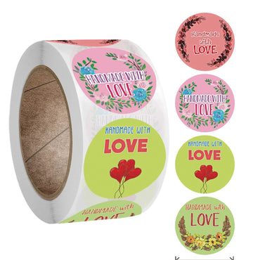 100-500pcs Handmade With Love Kraft Paper Stickers Round Adhesive Labels Baking Wedding Decoration Party Decoration Sticker (Online Order Only)