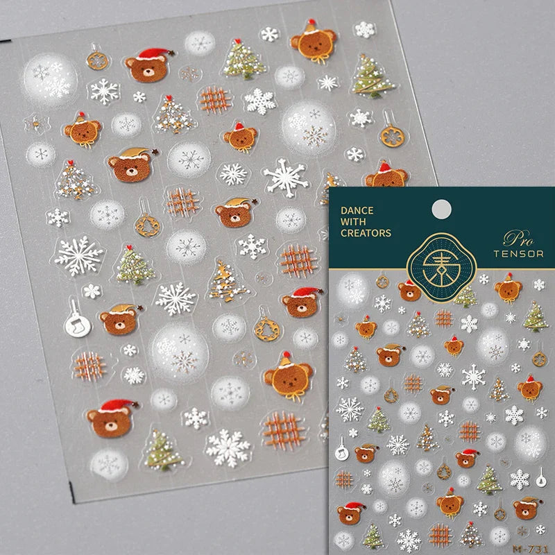 Winter Dreamy Hot Stamping Romantic White Pink Snowflakes Hexagon 3D Self Adhesive Nail Art Stickers Christmas Manicure Decals (ONLINE ORDER ONLY)