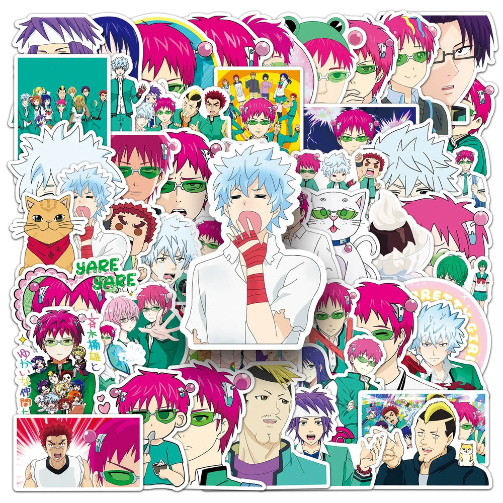 50Pcs MINISO Saiki Kusuo Waterproof Vinyl Stickers for Skateboard Snowboard Decal (Online Order Only)