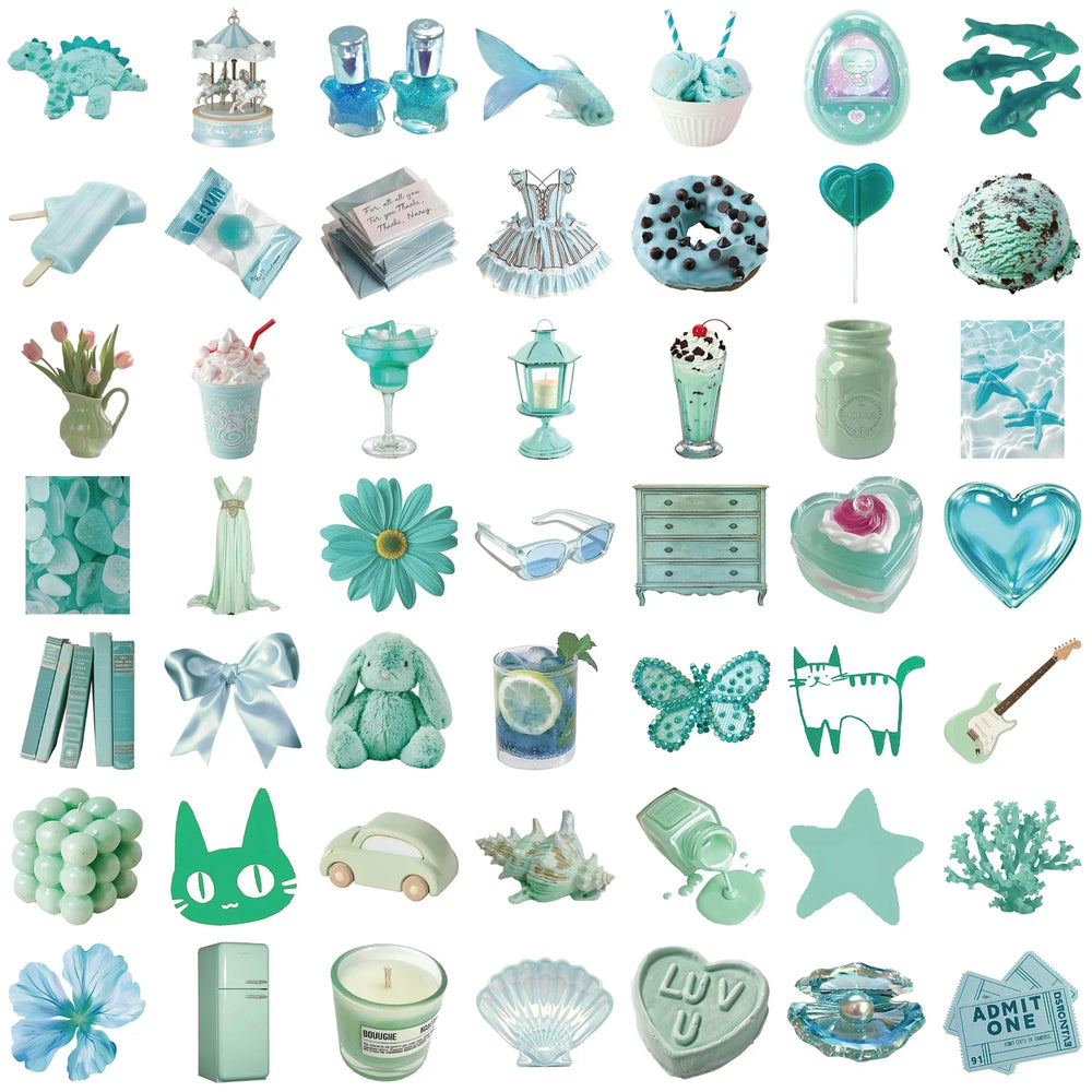 50pcs Mint Mambo Green Ins 3D Cool Stickers Summer DIY Diary Scrapbooking Car Motorcycle Journal Decorative Decals Sticker﻿ (ONLINE ORDER ONLY)