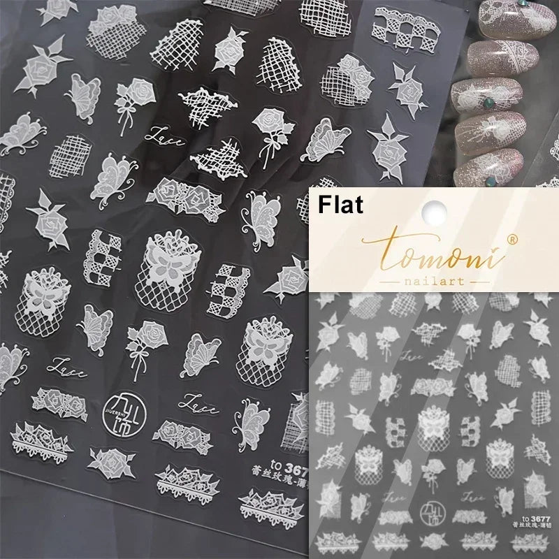 Pale Flower Bouquet Label Bowknot Stationery Sunflower Daisy Leaf 3D Self Adhesive Nail Art Stickers Rhinestone Manicure Decals (Online Order Only)