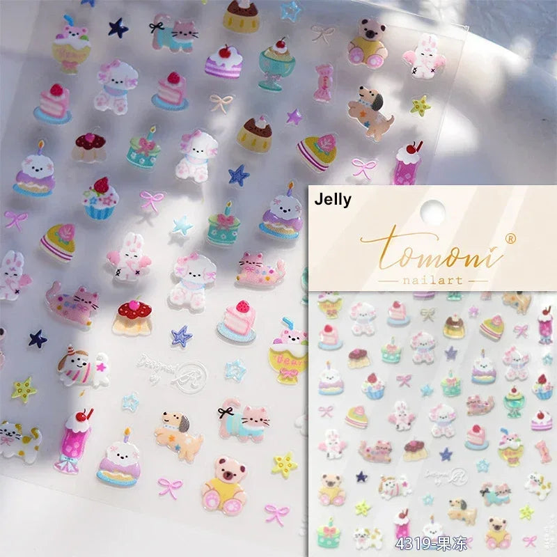 Dog Rabbit Line Bunny Footprint Bowknot Heart Cake Strawberry Flowers Bone Graffiti Adhesive Nail Art Stickers Manicure Decals (ONLINE ORDER ONLY)