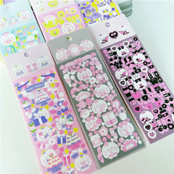 6/8pcs Kawaii Ribbon Rabbit Decorative Sticker Set Girls Scrapbooking Idol Card DIY Diary Album Collage Material Korean Stickers (ONLINE ORDER ONLY)
