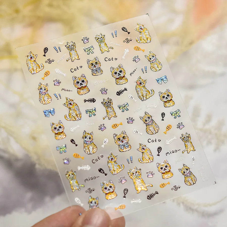 Cute Cat Eye Fishbone Animals Leopard Cat Ginger Cat Kitten Exclamation Point Paw Self Adhesive Nail Art Sticker Manicure Decals (ONLINE ORDER ONLY)