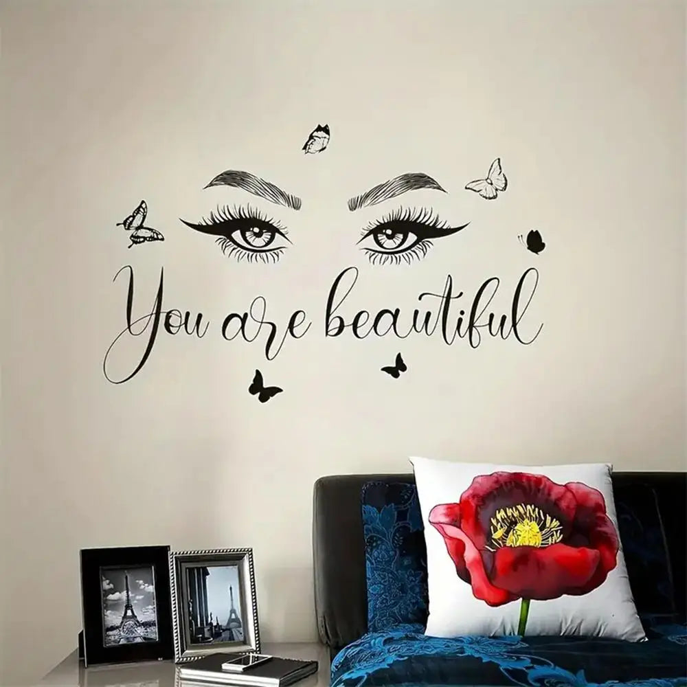 1 pc beautiful lash for salon with butterfly Wall Sticker Pvc Wall Art Stickers Modern Fashion Wallsticker for hairdress (ONLINE ORDER ONLY)