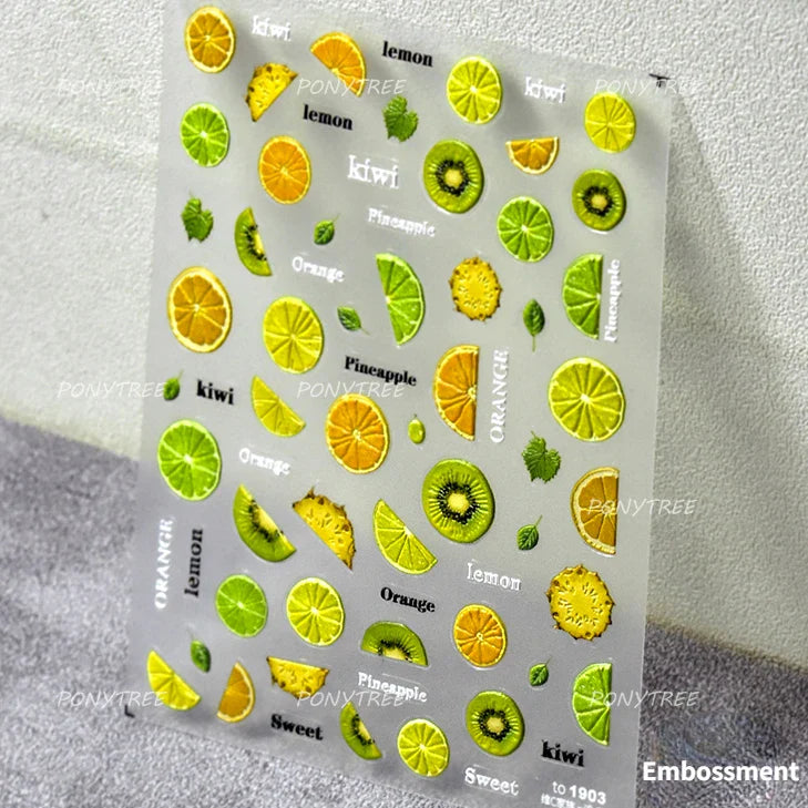 Fig Guava Pitaya Honey Peach Oranges Watermelon Strawberry Apple Pineapple Fruit Nail Art Decoration Stickers Manicure Decals (ONLINE ORDER ONLY)