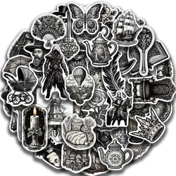 50PCS Black And White Medieval Style Sticker Graffiti Personality Trend Guitar Water Cup Computer Suitcase Sticker Wholesale﻿ (ONLINE ORDER ONLY)