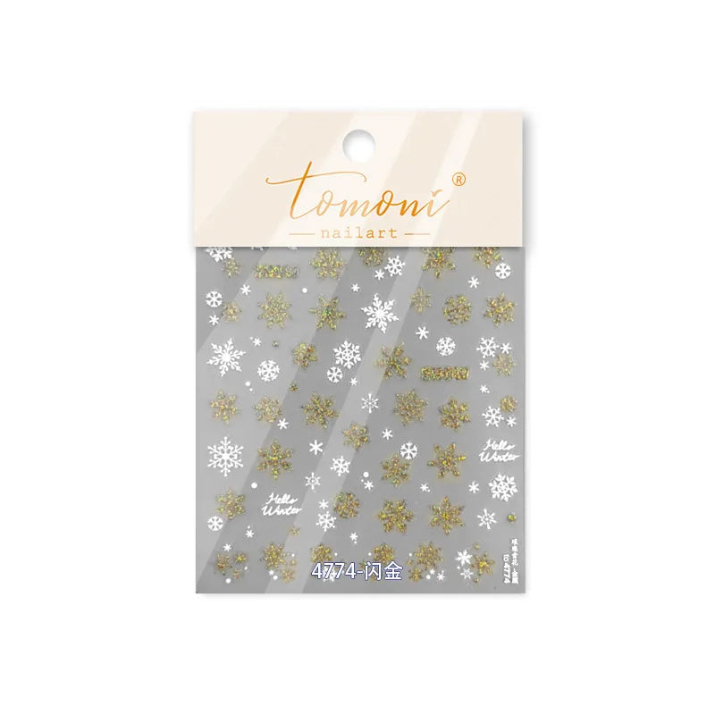 Shiny Snow Delicate Gold Pink Silver White Romantic Winter Self Adhesive Nail Art Stickers Snowflake Rhinestone Manicure Decals (ONLINE ORDER ONLY)