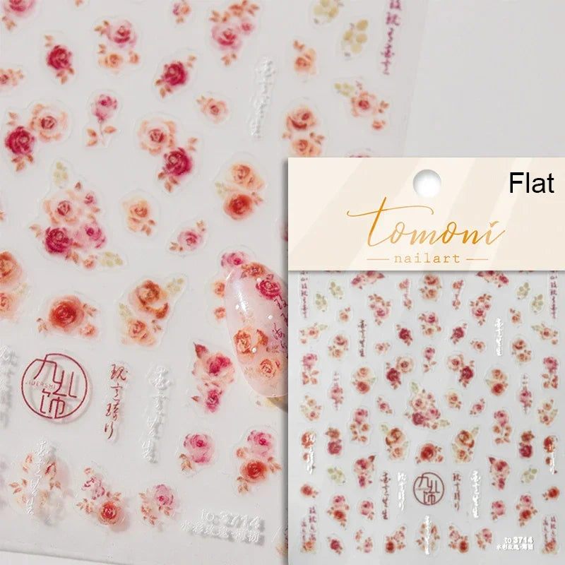 Romantic Candle Holder Lace Rambler Rose Pink Flower Bowknot Candlestick Ribbon Adhesive Nail Art Stickers Shiny Manicure Decals (ONLINE ORDER ONLY)