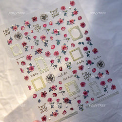 Retro Rose Flowers Bowknot Petal Romantic 5D Soft Embossed Relief Self Adhesive Nail Art Decoration Stickers 3D Manicure Decals (ONLINE ORDER ONLY)
