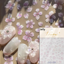 White Pink Flower Dreamy Romantic Petal Jelly Shiny Peach Blossom Polarized Light Delicate Nail Art Stickers 5D Manicure Decals (ONLINE ORDER ONLY)