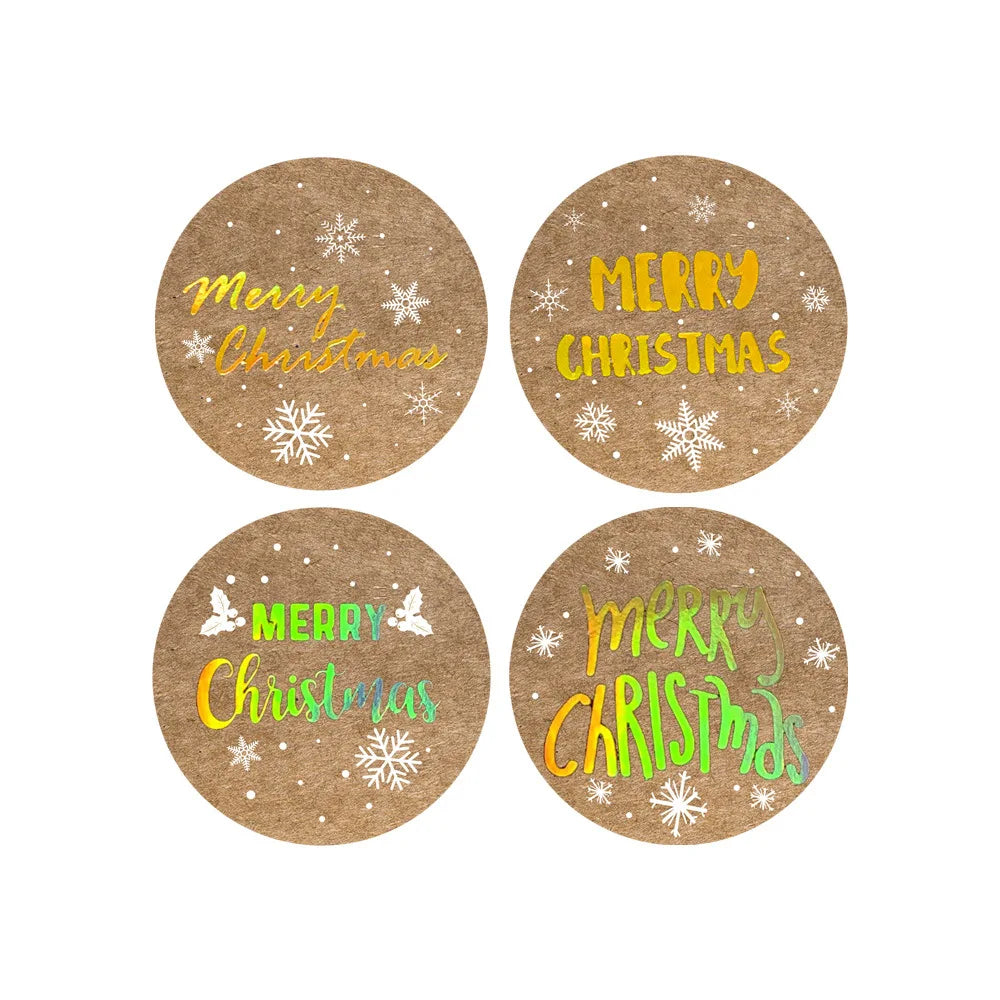 100-500Pcs Round Merry Christmas Stickers Seal Labels 1inch Golden Word Label For Christmas Gift Decorate Sticker (Online Order Only)