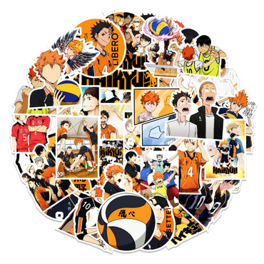 10/30/50pcs Cartoon Haikyuu!! Stickers Cool Volleyball Anime Graffiti Decals Diary Water Bottle Phone Cute Hinata Shoyo Sticker (Online Order Only)