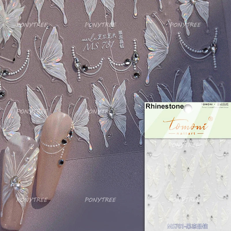 Butterfly Flower Hollow Out Lace Delicate Floral Print Shiny Cloth Block Insect Self Adhesive Nail Art Stickers Manicure Decals (Online Order Only)