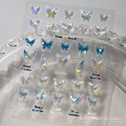 1pc Aurora Butterfly Nail Stickers Pink Butterfly Shell Light Beam Angel Wings Sliders Fairy Light & Lively Translucent Nail Dec (ONLINE ORDER ONLY)