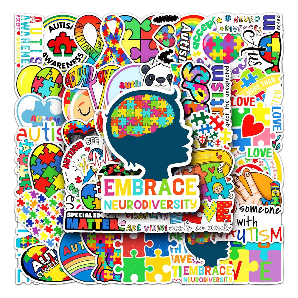 50Pcs Autism Cartoon Waterproof Vinyl Stickers for Skateboard Snowboard (Online Order Only)