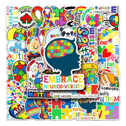 50Pcs Autism Cartoon Waterproof Vinyl Stickers for Skateboard Snowboard (Online Order Only)