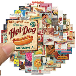50pcs Vintage Food Sticker Donut Cake Burger Coffee Aesthetic Stickers Luggage Laptop Guitar Phone Waterproof Vinyl Decals (Online Order Only)