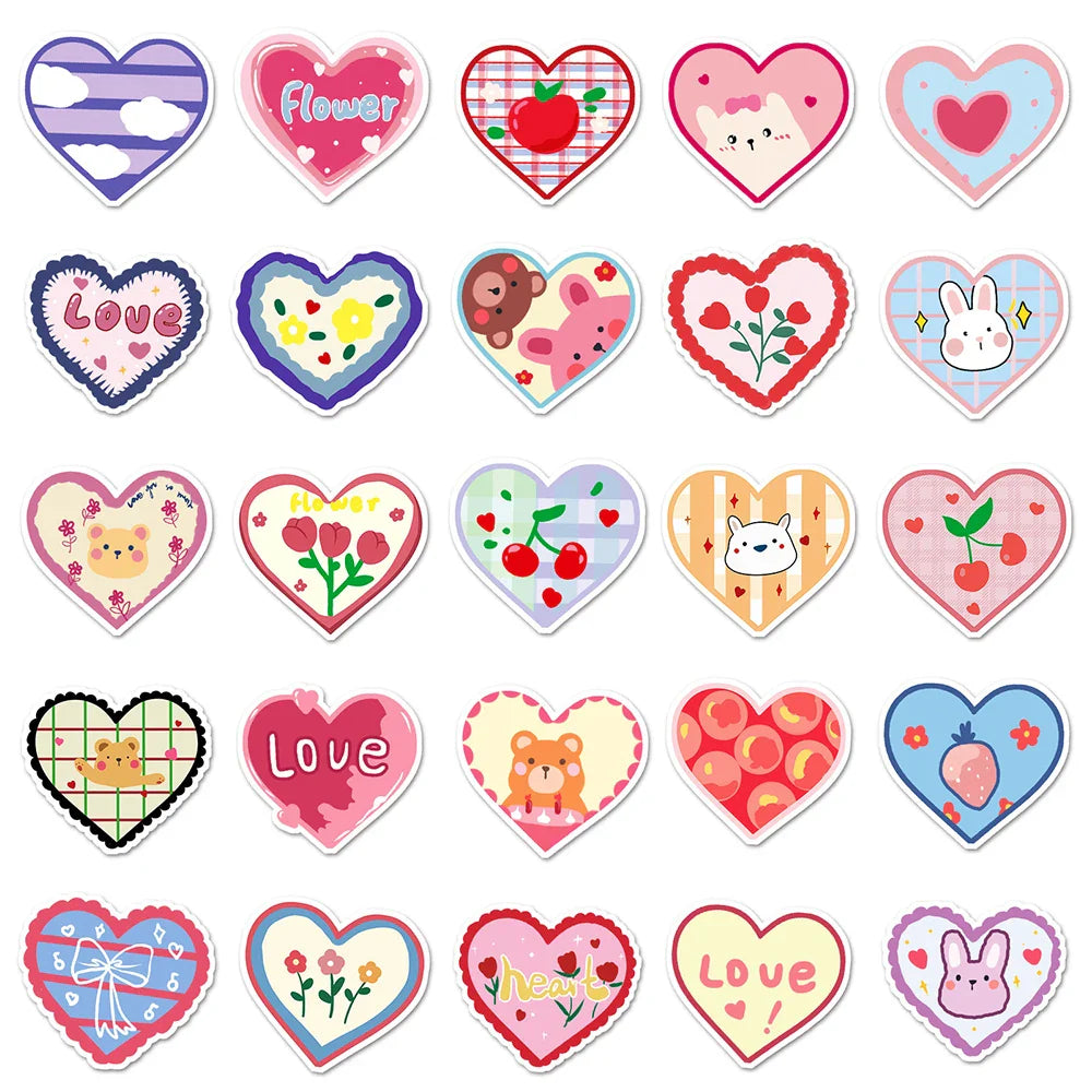 10/30/50PCS Pink Love Stickers Cartoon Heart Decals Decoration DIY Notebook Phone Skateboard Bike Laptop Fridge Kids Sticker Toy (Online Order Only)